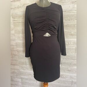 Express Black Asymmetrical Long Sleeve Bodycon Dress
